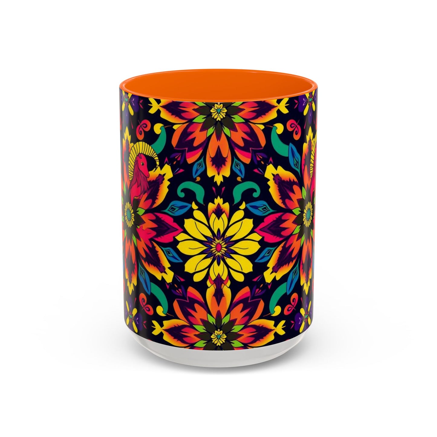 Accent Coffee Mug, Capricorn, Zodiac v4, Flower Pattern, (11, 15oz)