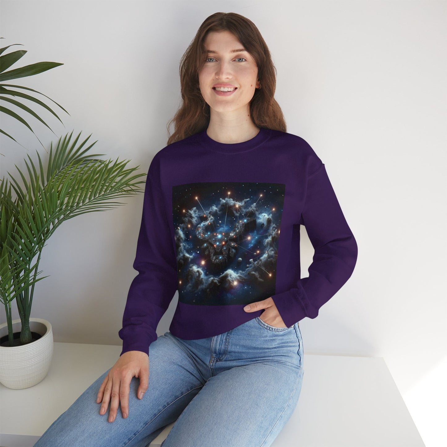 Unisex Heavy Blend™ Crewneck Sweatshirt, Space Bullhead, Taurus Zodiac Design