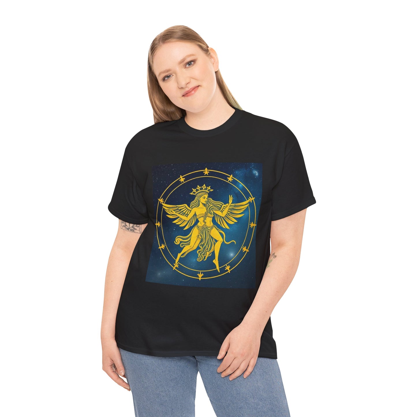 Unisex Heavy Cotton T-Shirt, Twin Angel v3, Gemini Zodiac Design