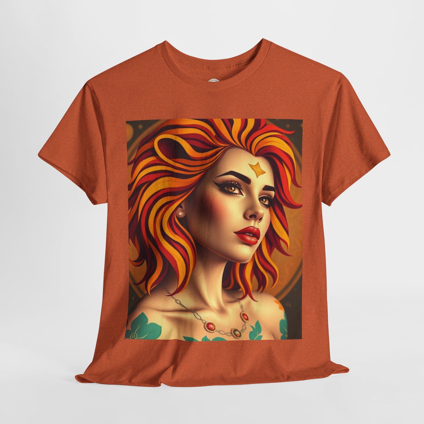 Unisex Heavy Cotton T-Shirt, Leo, Zodiac v3, Sexy Art