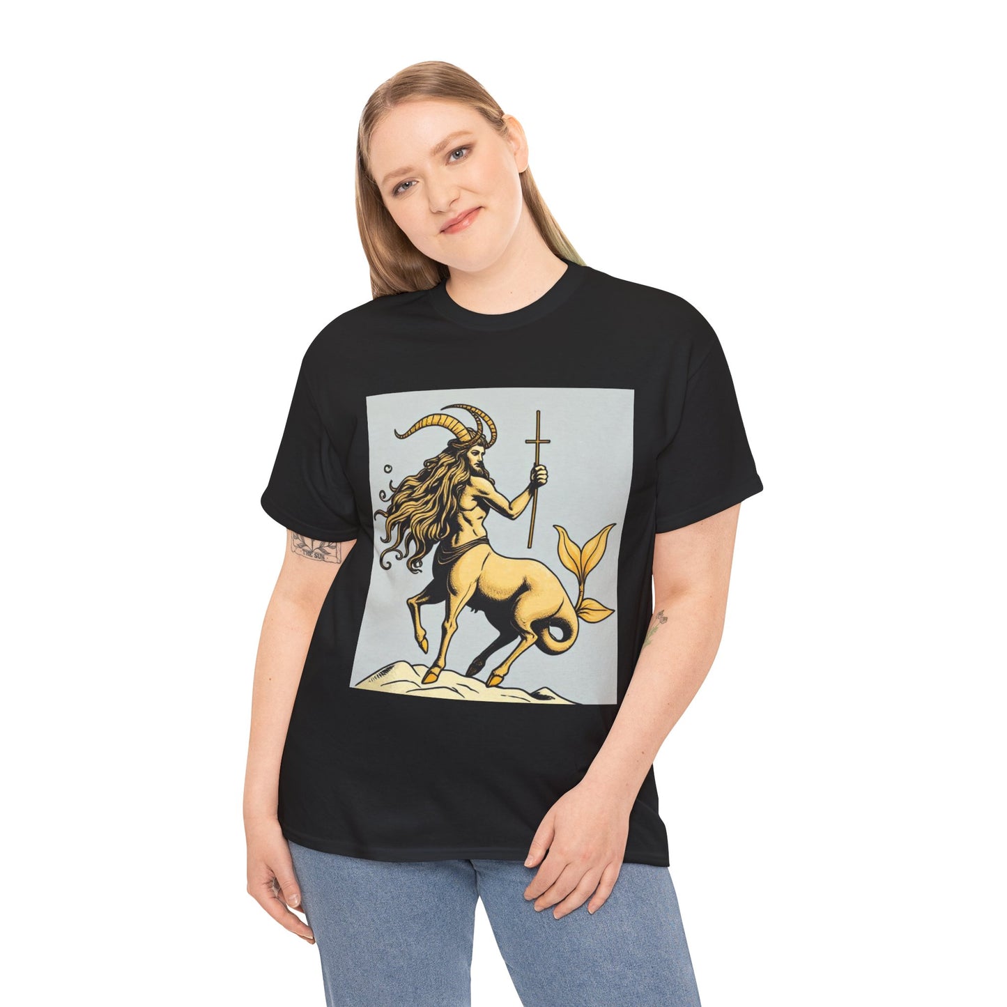 Unisex Heavy Cotton T-Shirt, Capricorn God v2, Zodiac Design