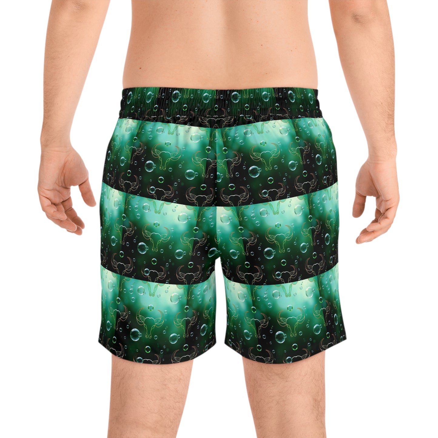 Men's Mid-Length Swim Shorts, (AOP), Taurus, Zodiac v4, Bubble Pattern
