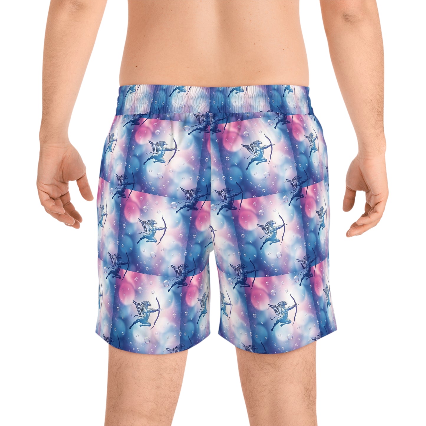 Men's Mid-Length Swim Shorts, (AOP), Sagittarius, Zodiac v4, Bubble Pattern