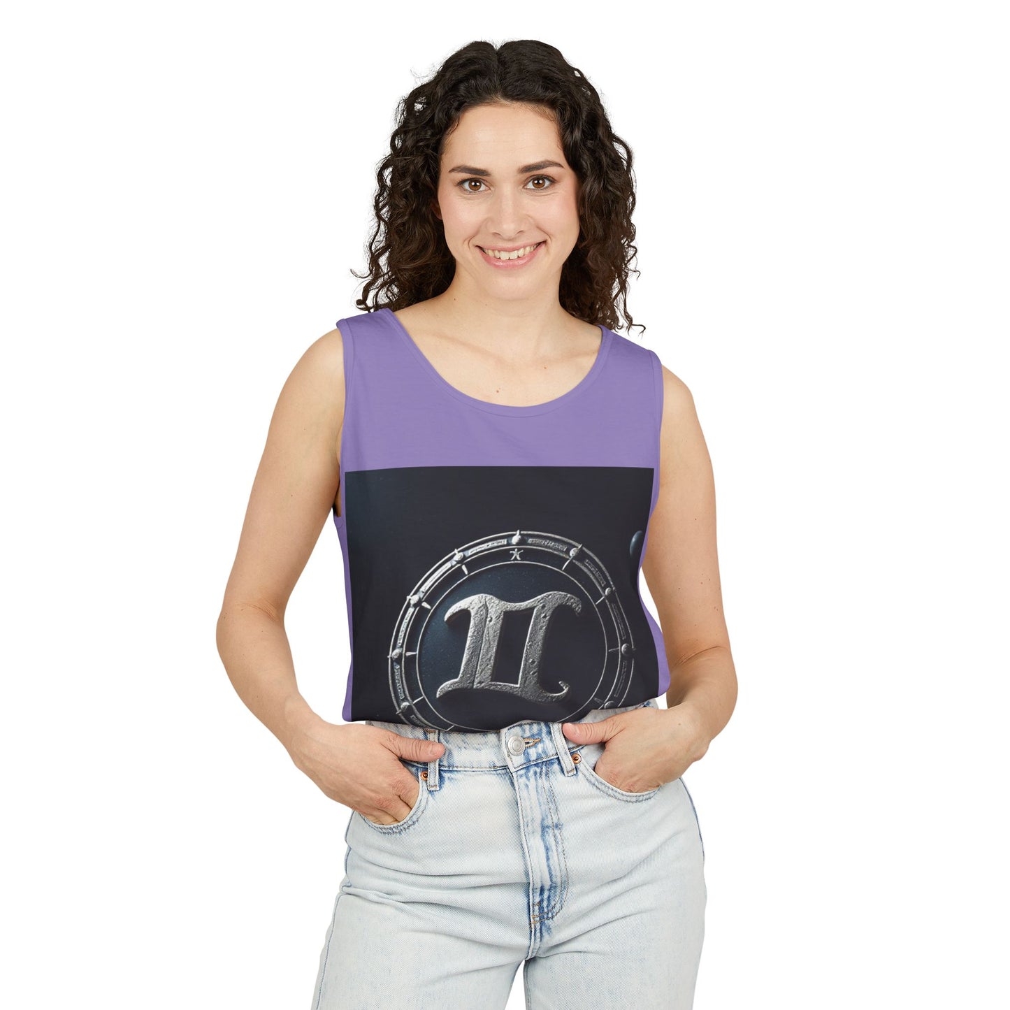 Unisex Garment-Dyed, Tank Top, Gemini Design, Space Symbol v1, 100% US cotton