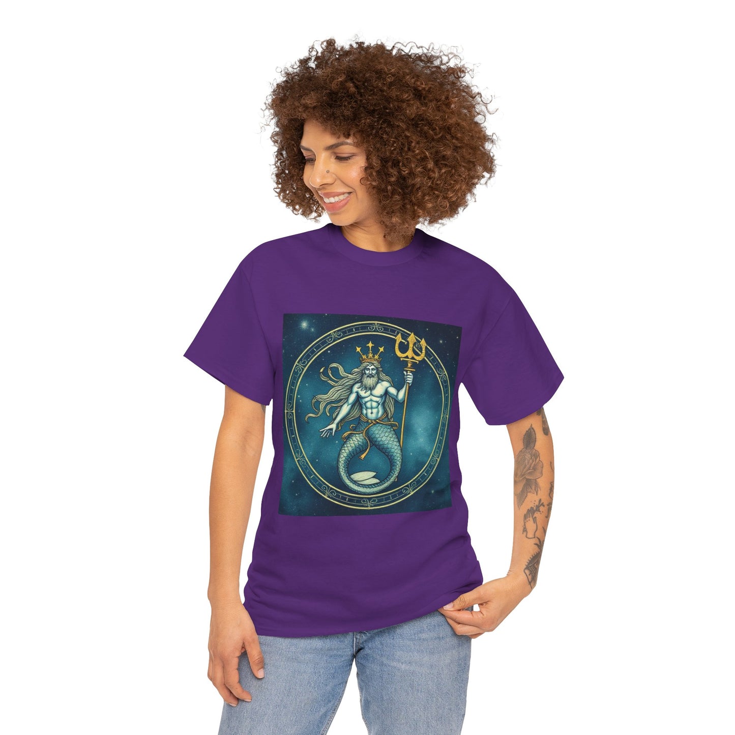 Unisex Heavy Cotton T-Shirt, Aquarius God 6v, Zodiac Design