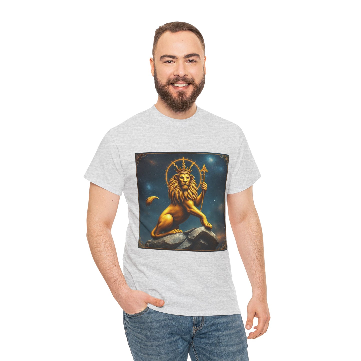 Unisex Heavy Cotton T-Shirt, King of Lions, Leo Zodiac Design