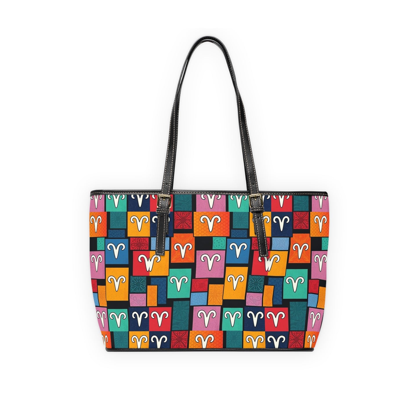 Leather Shoulder Bag, Aries, Zodiac v2, Shapes Pattern