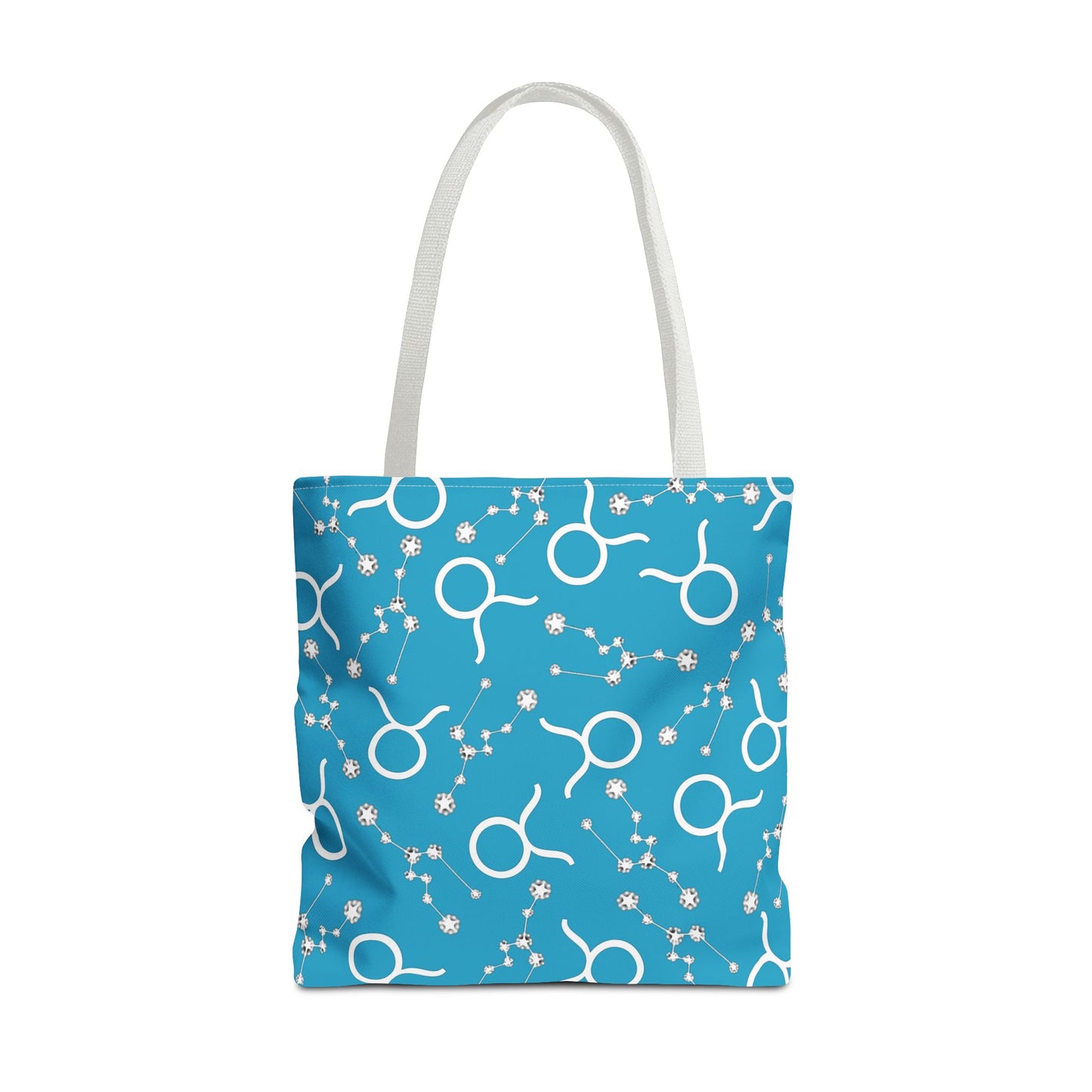 Tote Bag, Taurus Zodiac Sign, AOP, (Turquoise, White)