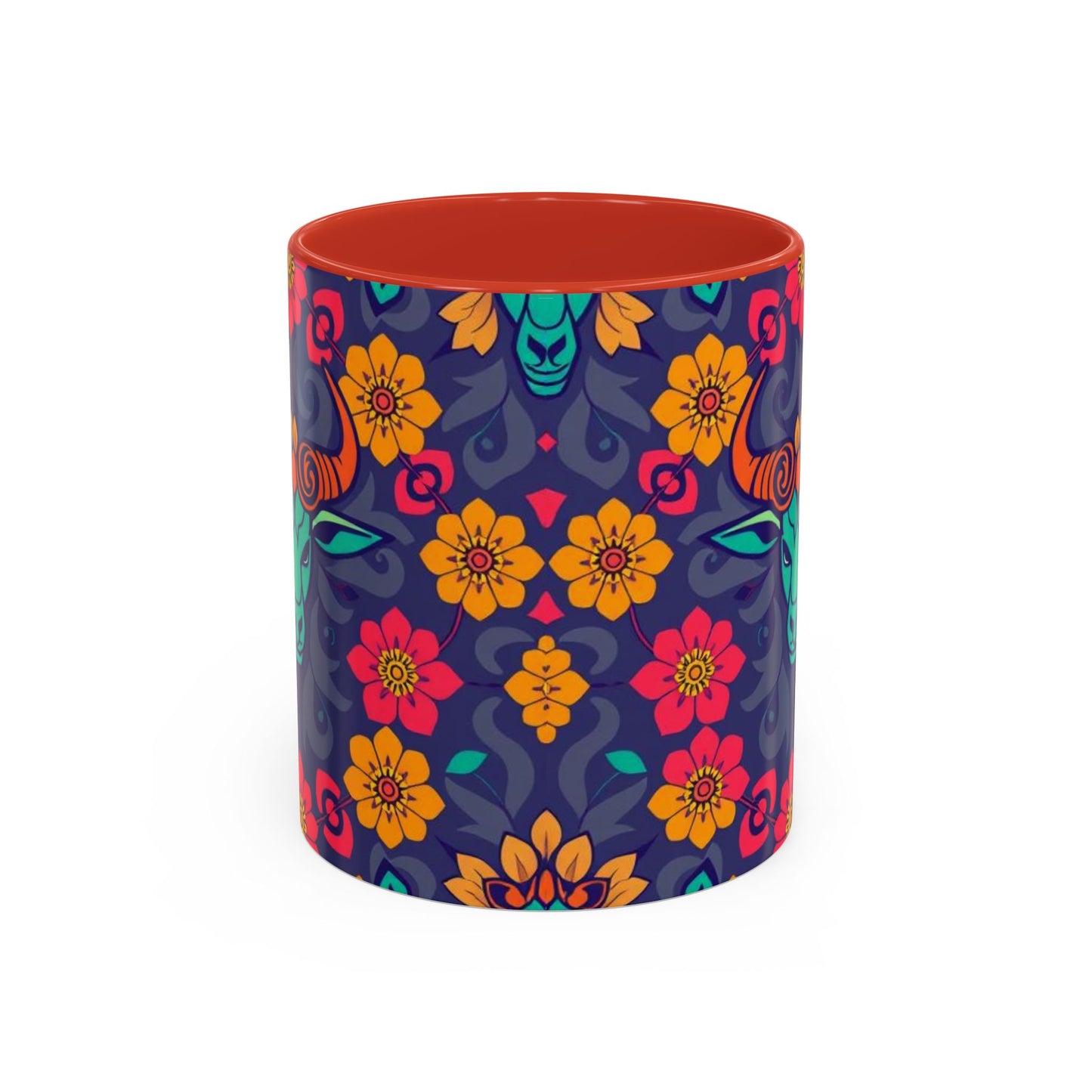 Accent Coffee Mug, Taurus, Zodiac. Flower Pattern, (11, 15oz)
