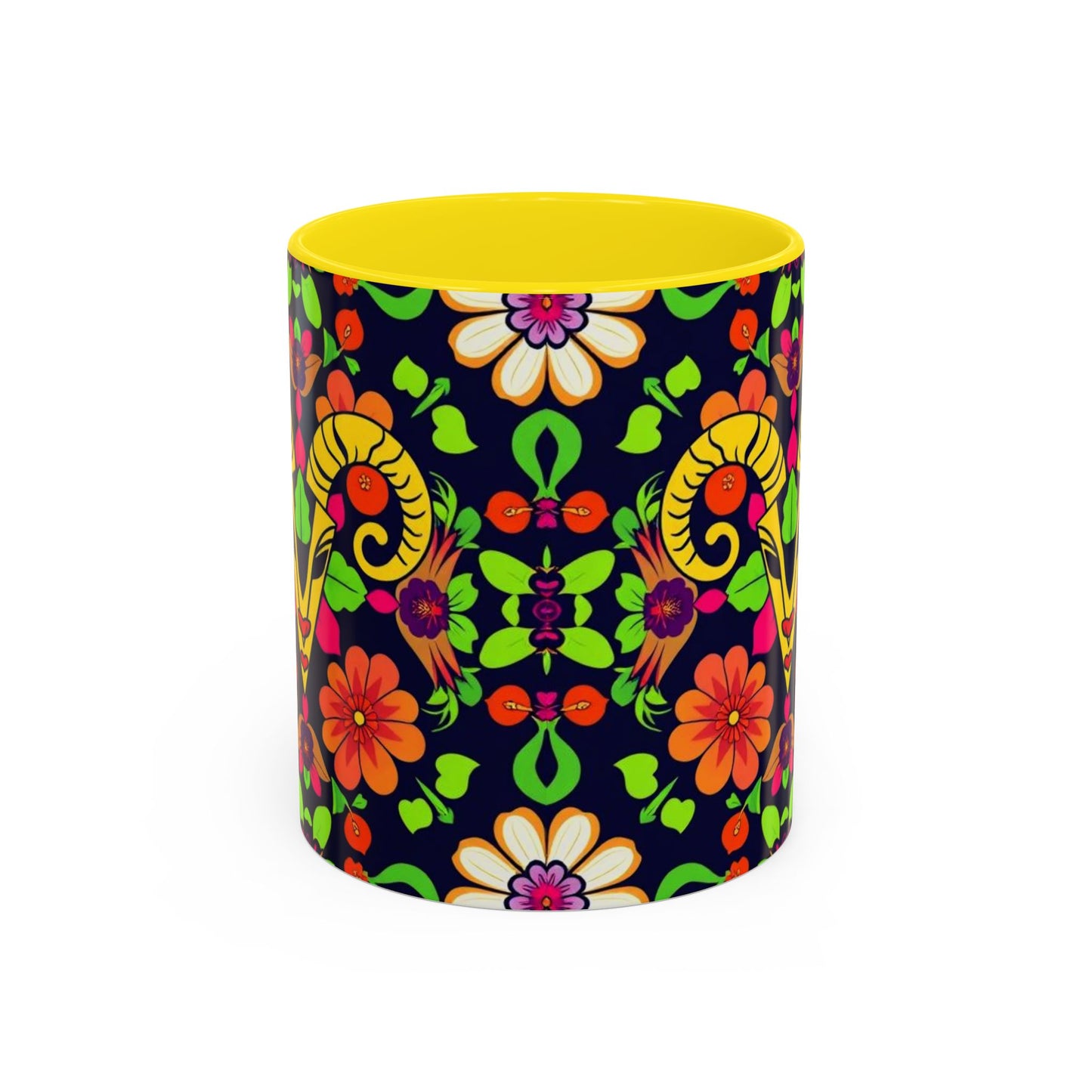 Accent Coffee Mug, Aries, Zodiac v2, Flower Pattern, (11, 15oz)