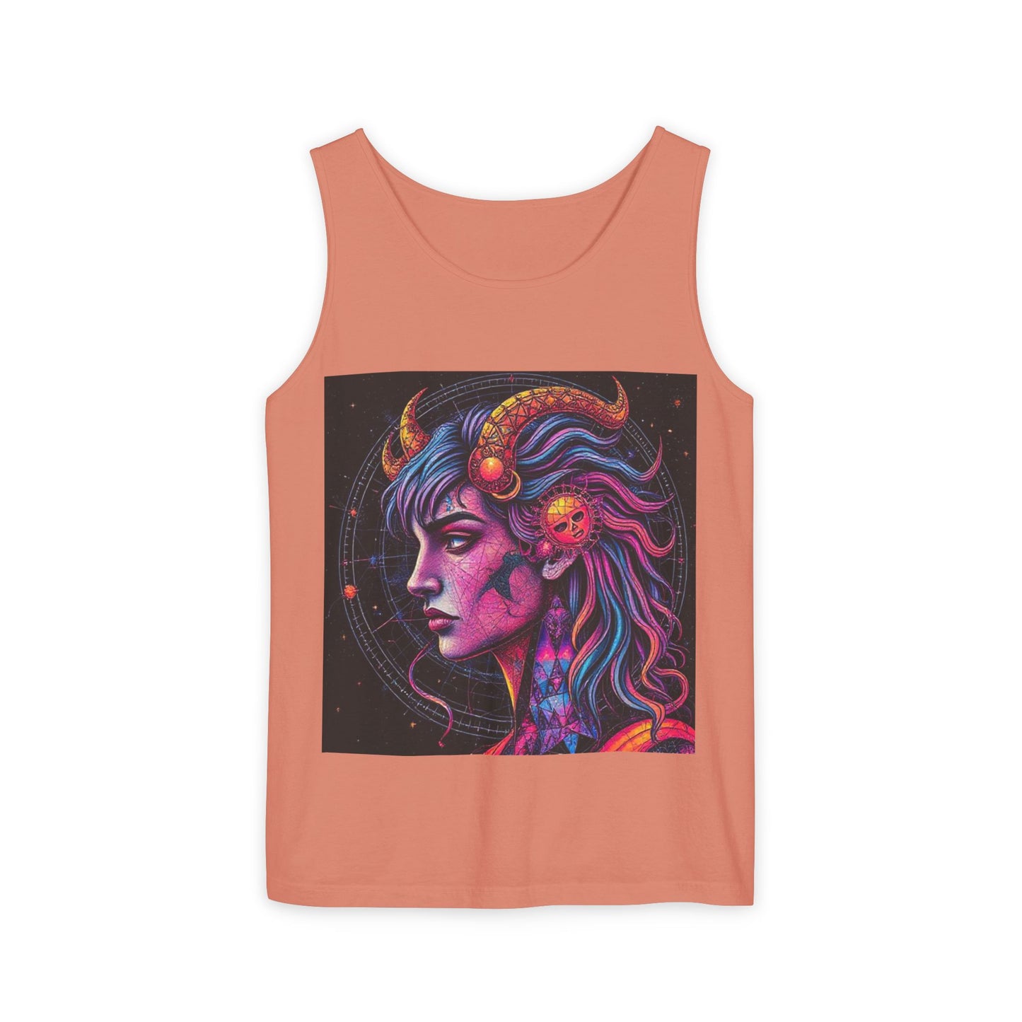 Unisex Garment-Dyed, Tank Top, Virgo Design, Pop Art v1, 100% US cotton