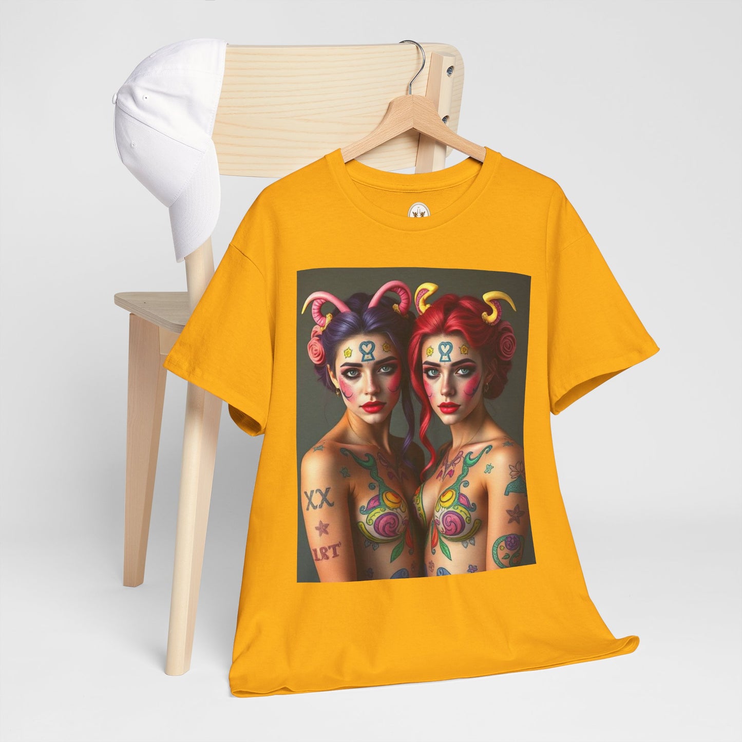 Unisex Heavy Cotton T-Shirt, Gemini, Zodiac v3, Sexy Art