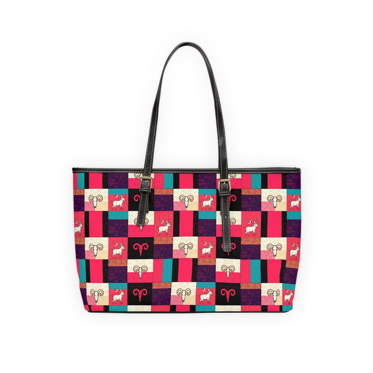 Leather Shoulder Bag, Taurus, Zodiac v4, Shapes Pattern