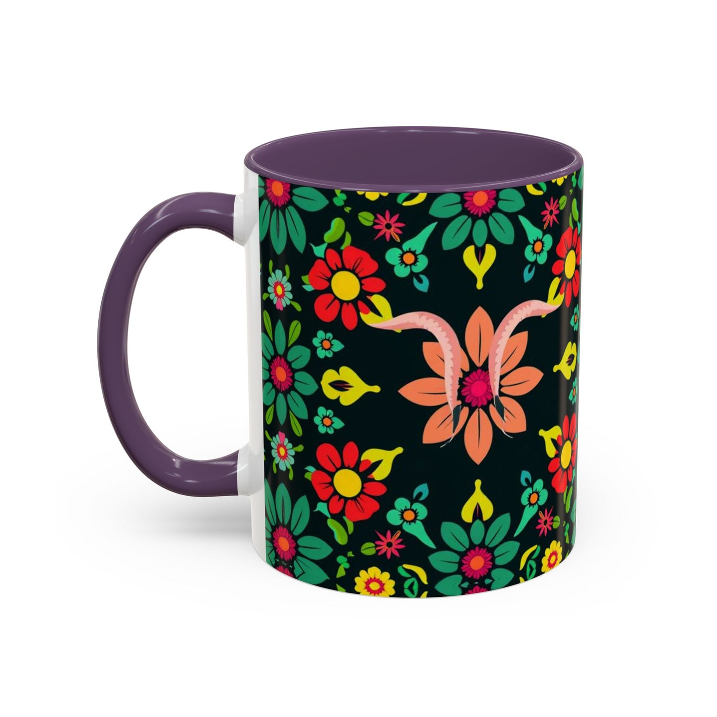 Accent Coffee Mug, Aquarius, Zodiac v4, Flower Pattern, (11, 15oz)
