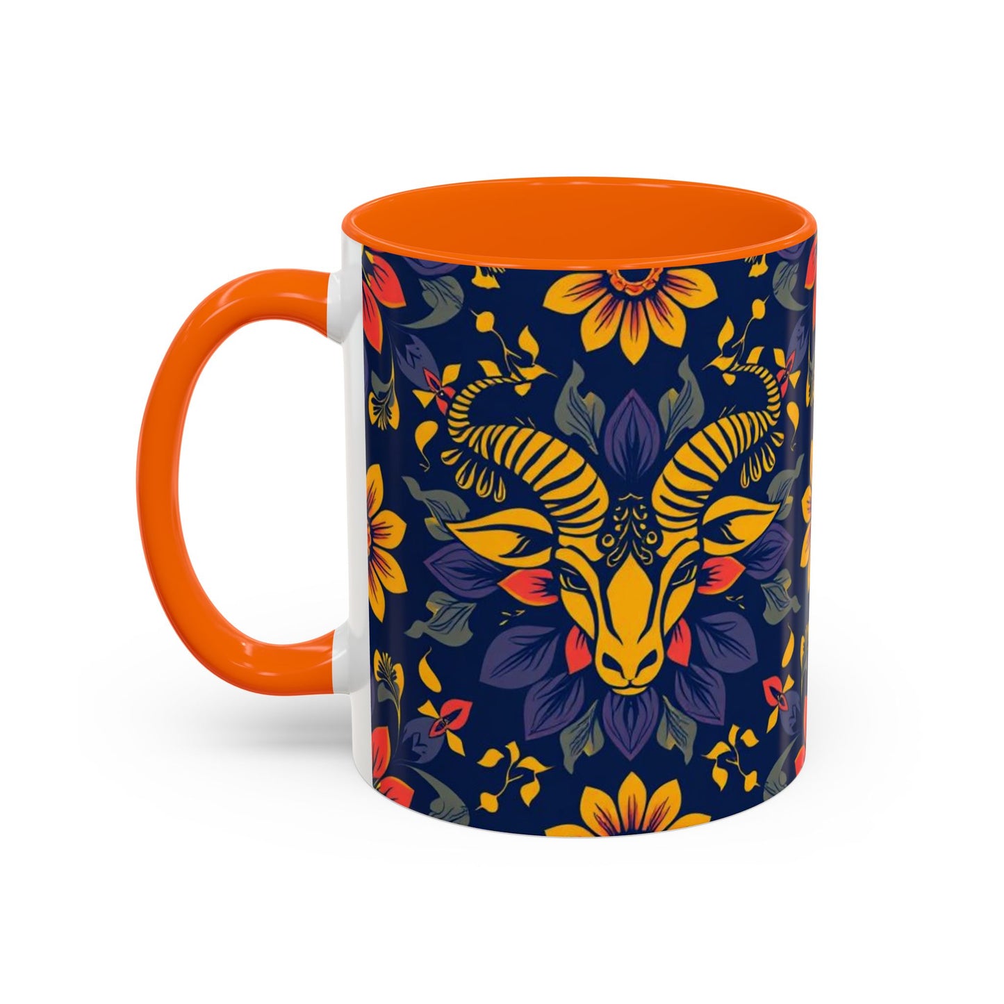 Accent Coffee Mug, Taurus, Zodiac v1. Flower Pattern, (11, 15oz)