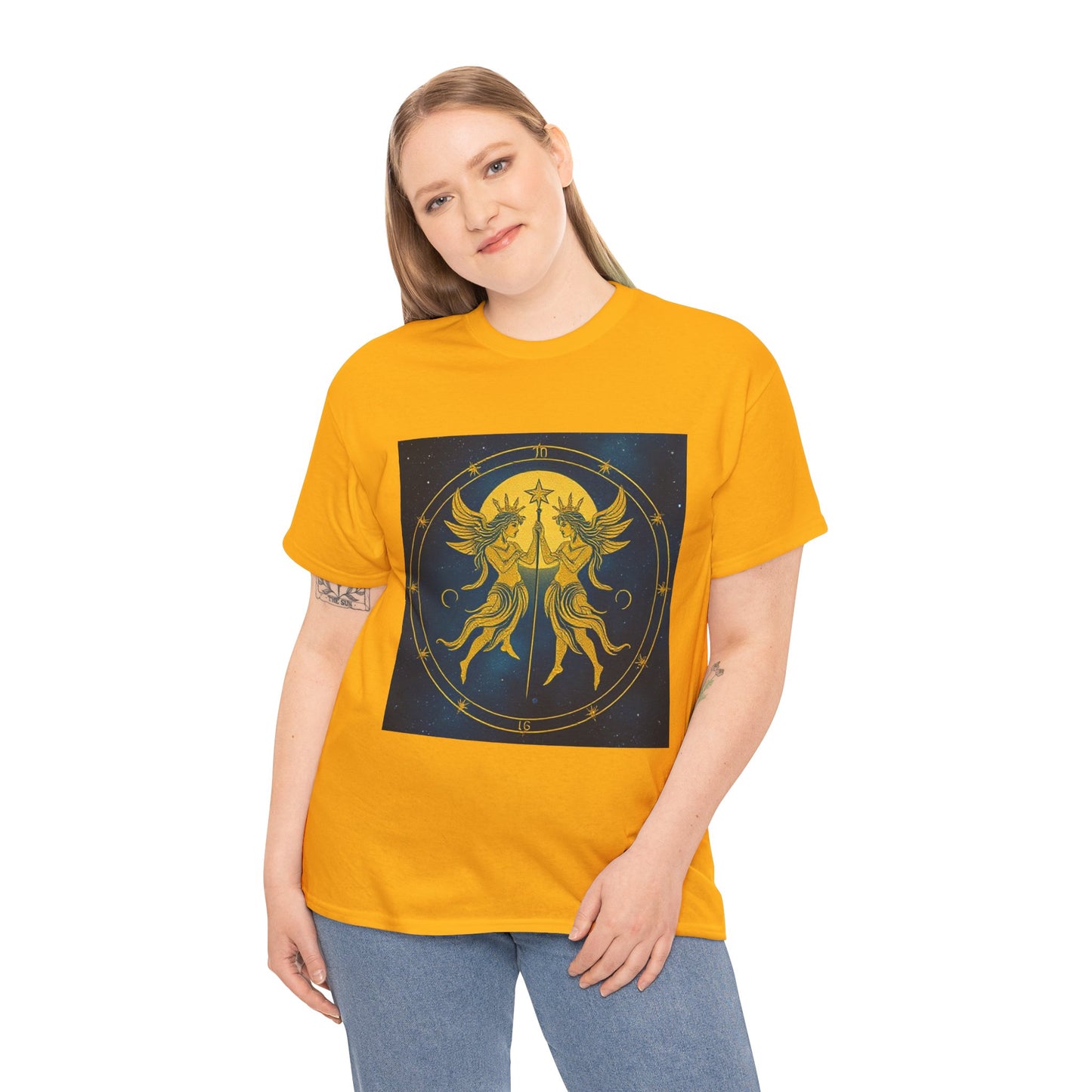 Unisex Heavy Cotton T-Shirt, Space Twins v3, Gemini Zodiac Design