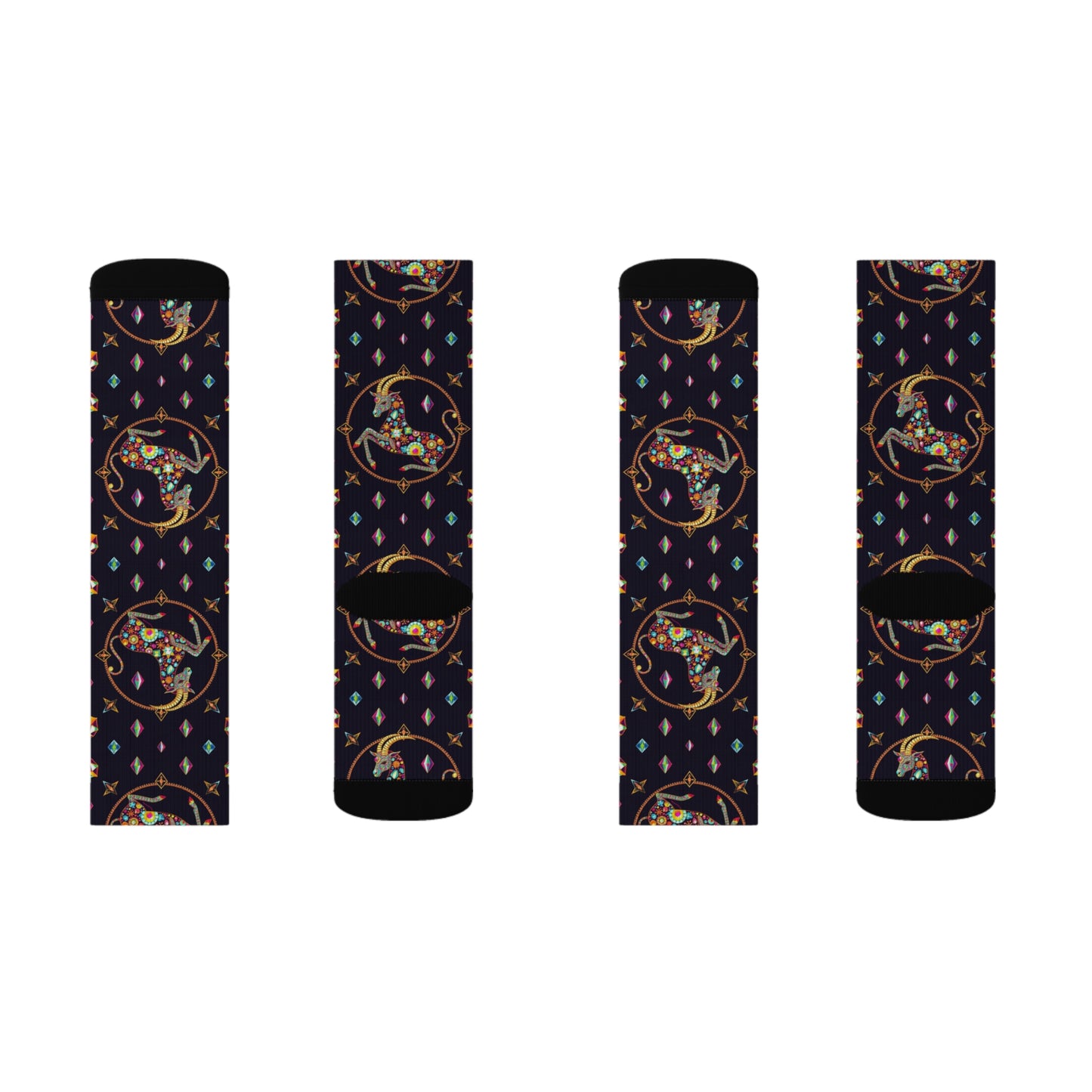 Sublimation Socks, Capricorn, Zodiac v4, Jewel Pattern
