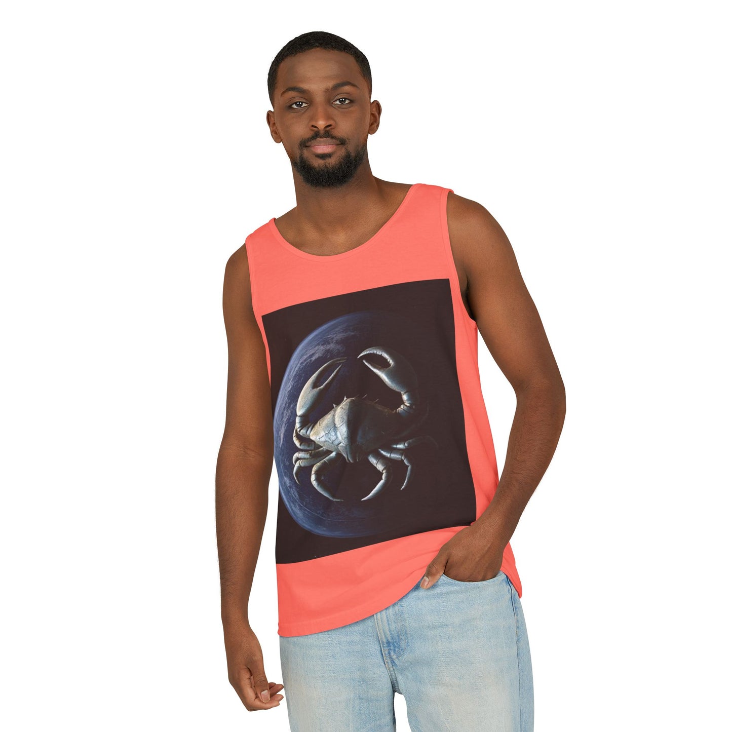 Unisex Garment-Dyed, Tank Top, Cancer Design, Planet Crab, 100% US cotton
