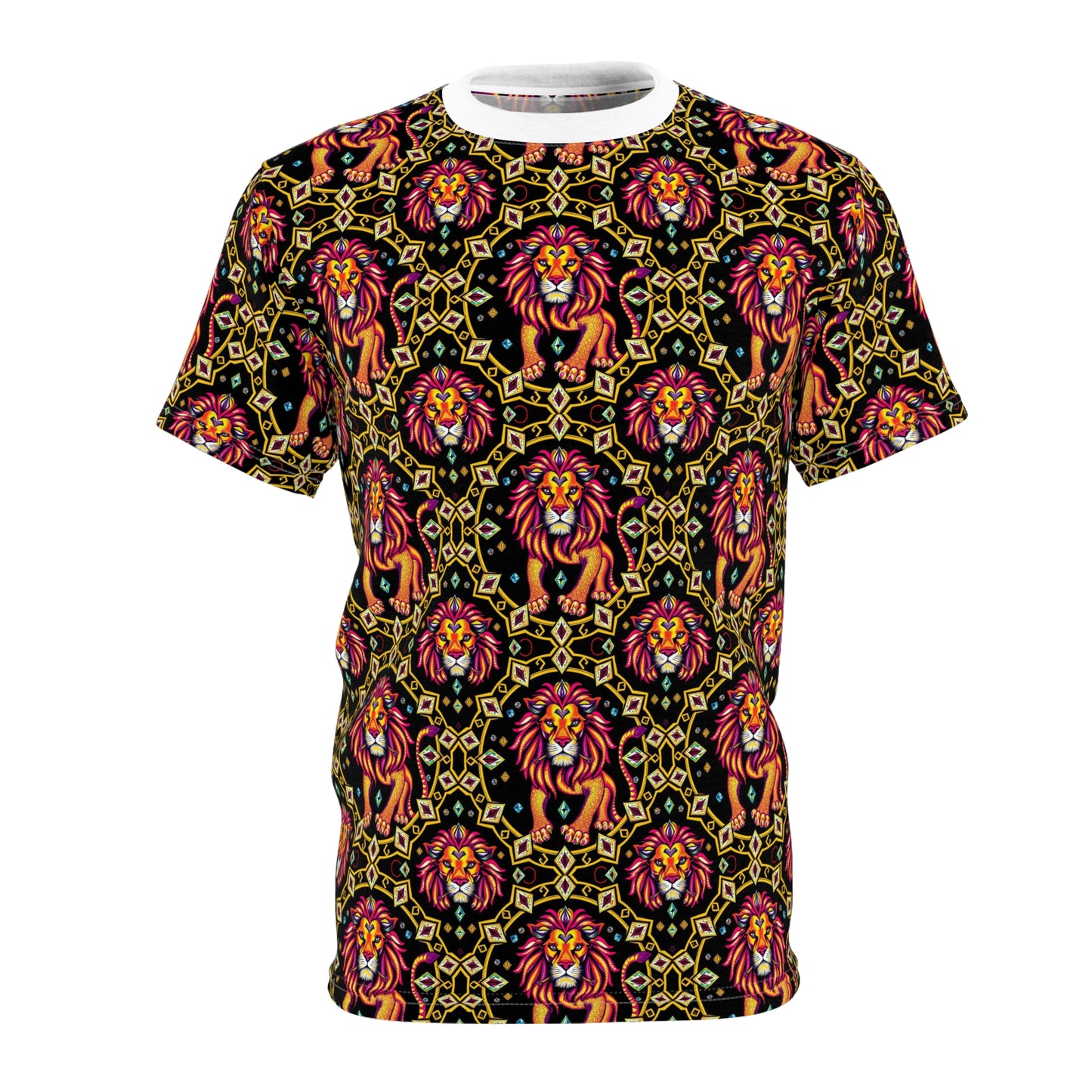 Unisex Cut & Sew T-Shirt, (AOP), Leo, Zodiac v2, Jewels Pattern