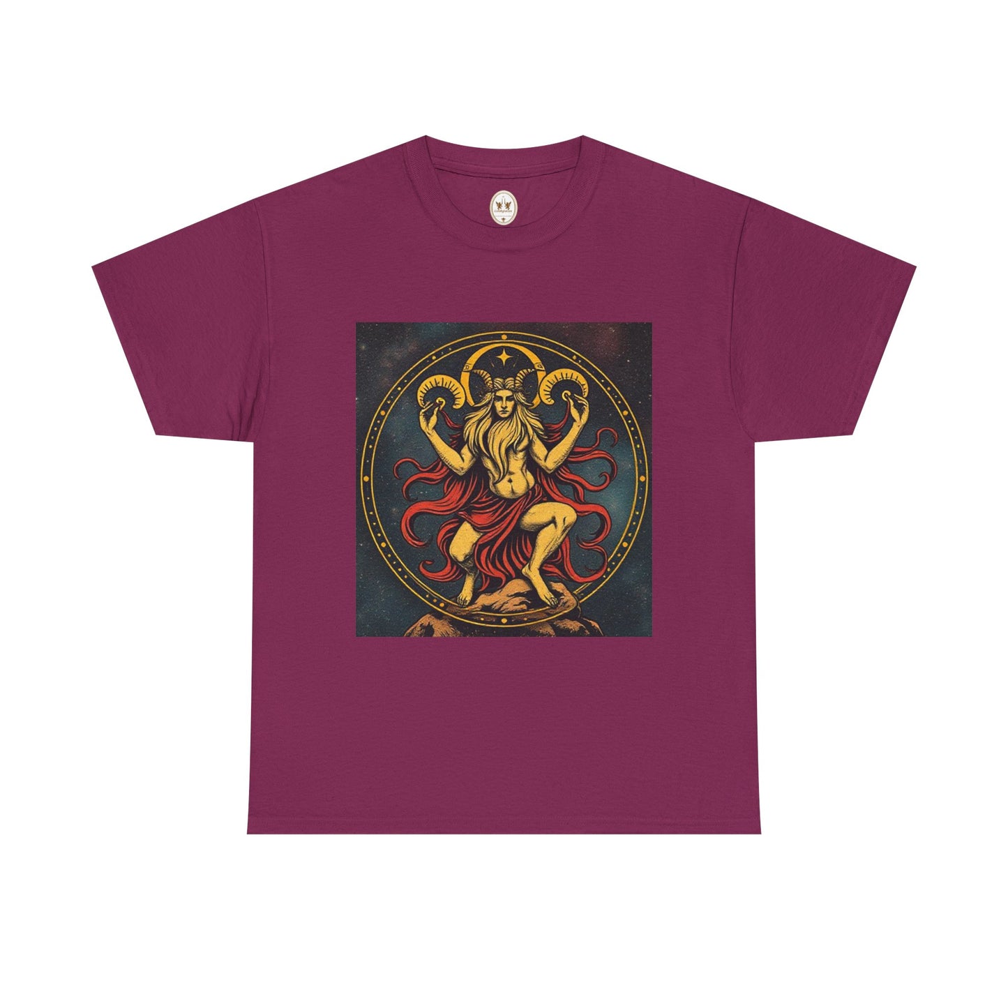 Unisex Heavy Cotton T-Shirt, Aries God 3v, Zodiac Design