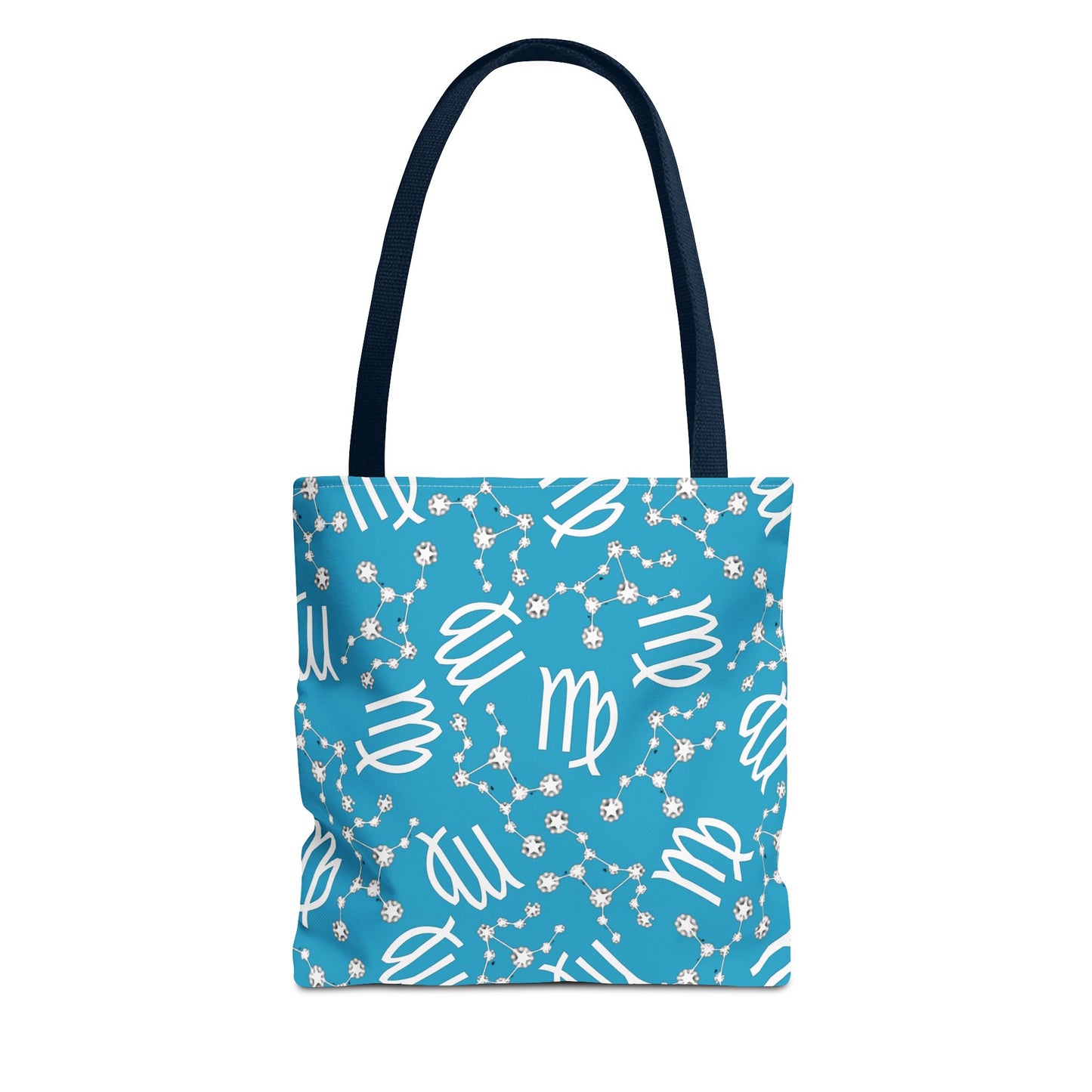 Tote Bag, Virgo Zodiac Sign, AOP, (Turquoise, White)