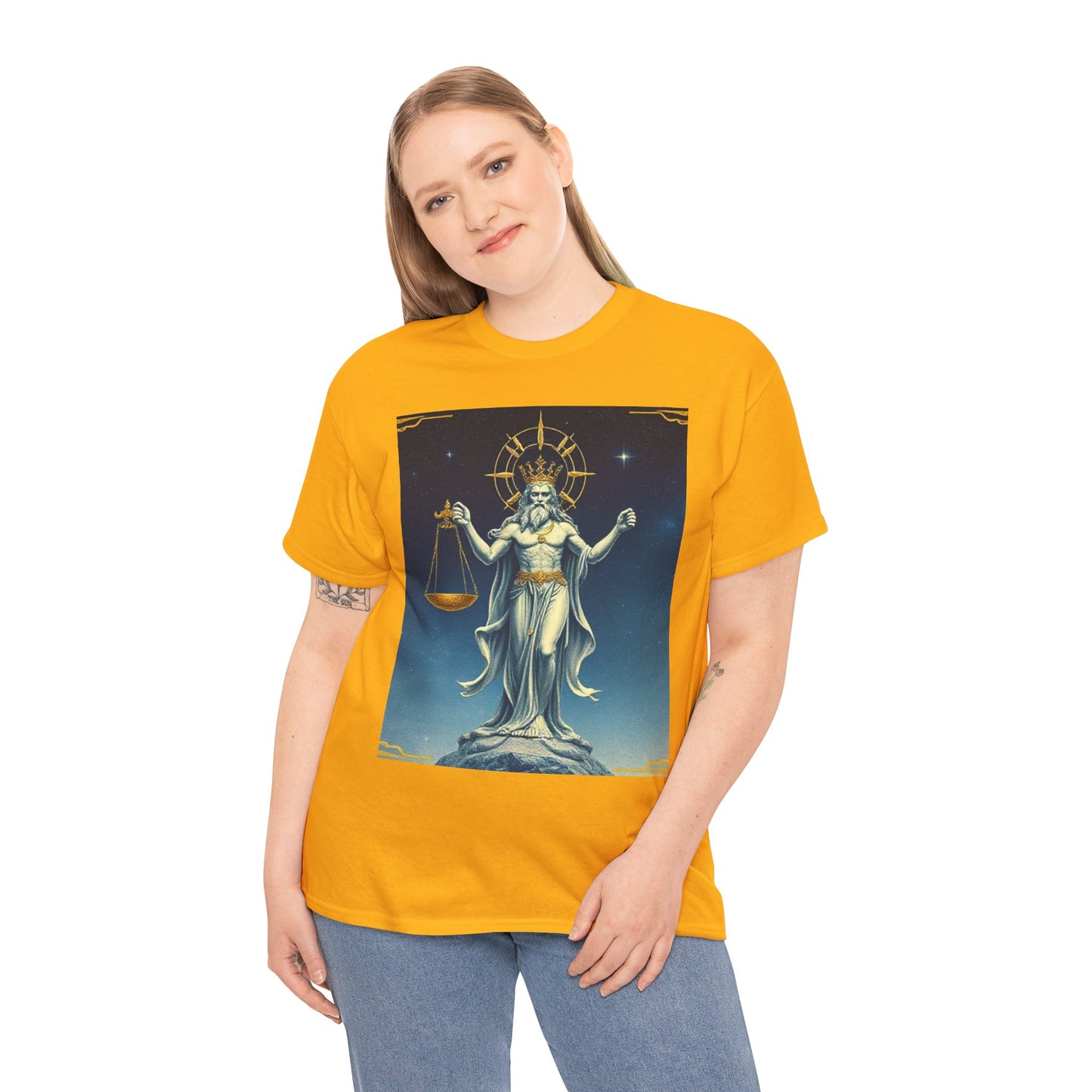 Unisex Heavy Cotton T-Shirt, Space, Libra God, Zodiac Design