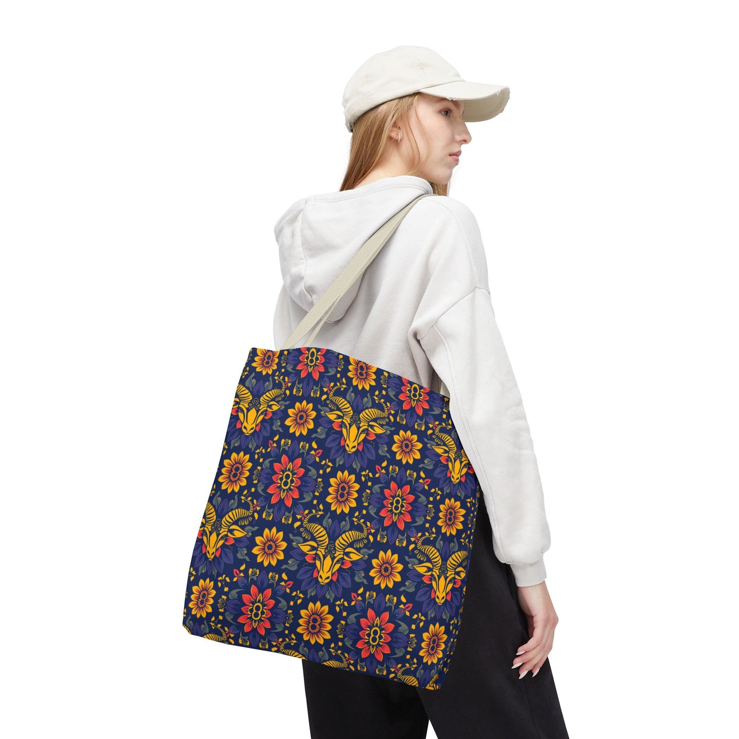 Tote Bag, (AOP), Taurus, Zodiac v3, Flower Pattern