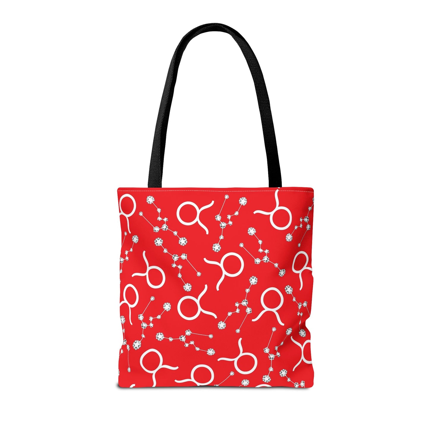 Tote Bag, Taurus Zodiac Sign, AOP, (Red, White)