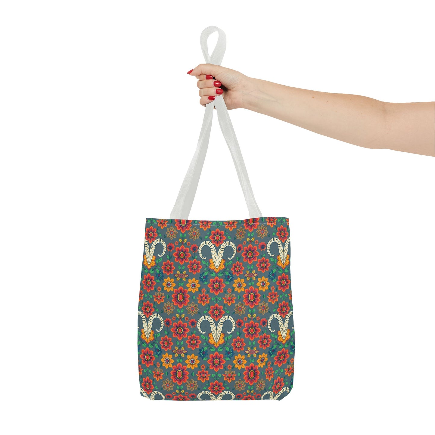 Tote Bag, (AOP), Aries, Zodiac v1, Flower Pattern