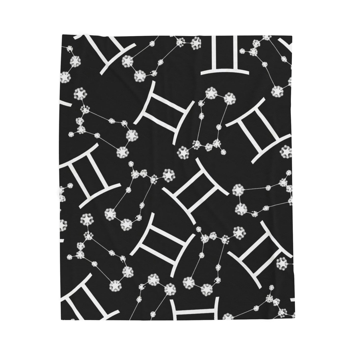 Velveteen Plush Blanket, Gemini Zodiac Sign, Constellation & Symbol, Black, 100% polyester
