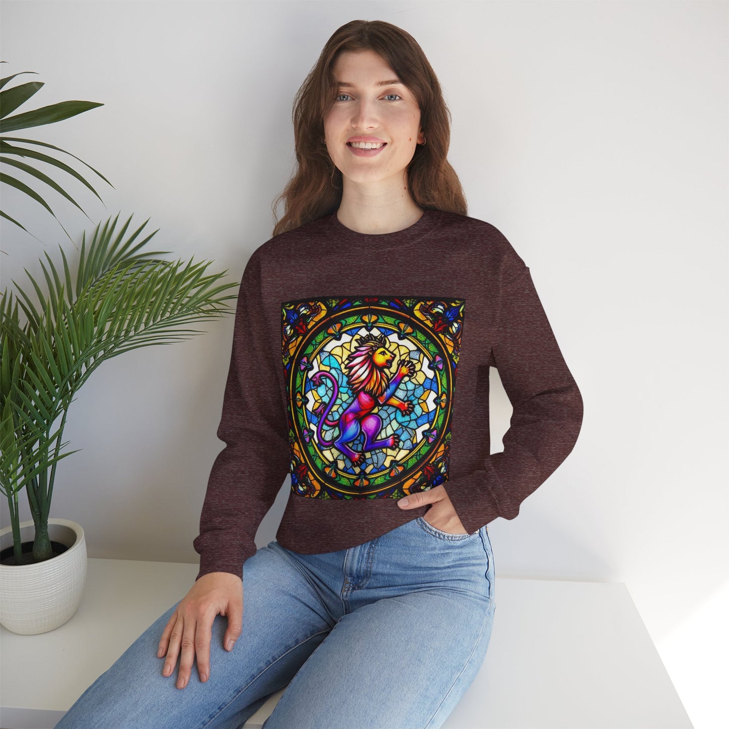 Unisex Heavy Blend™ Crewneck Sweatshirt, Glass, Leo Zodiac Design