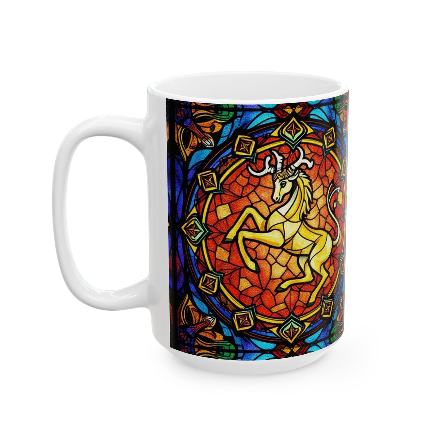 Ceramic Mug, (11oz, 15oz), Ceramic Coffee Mug, AOP, Glass Design, Capricorn Zodiac