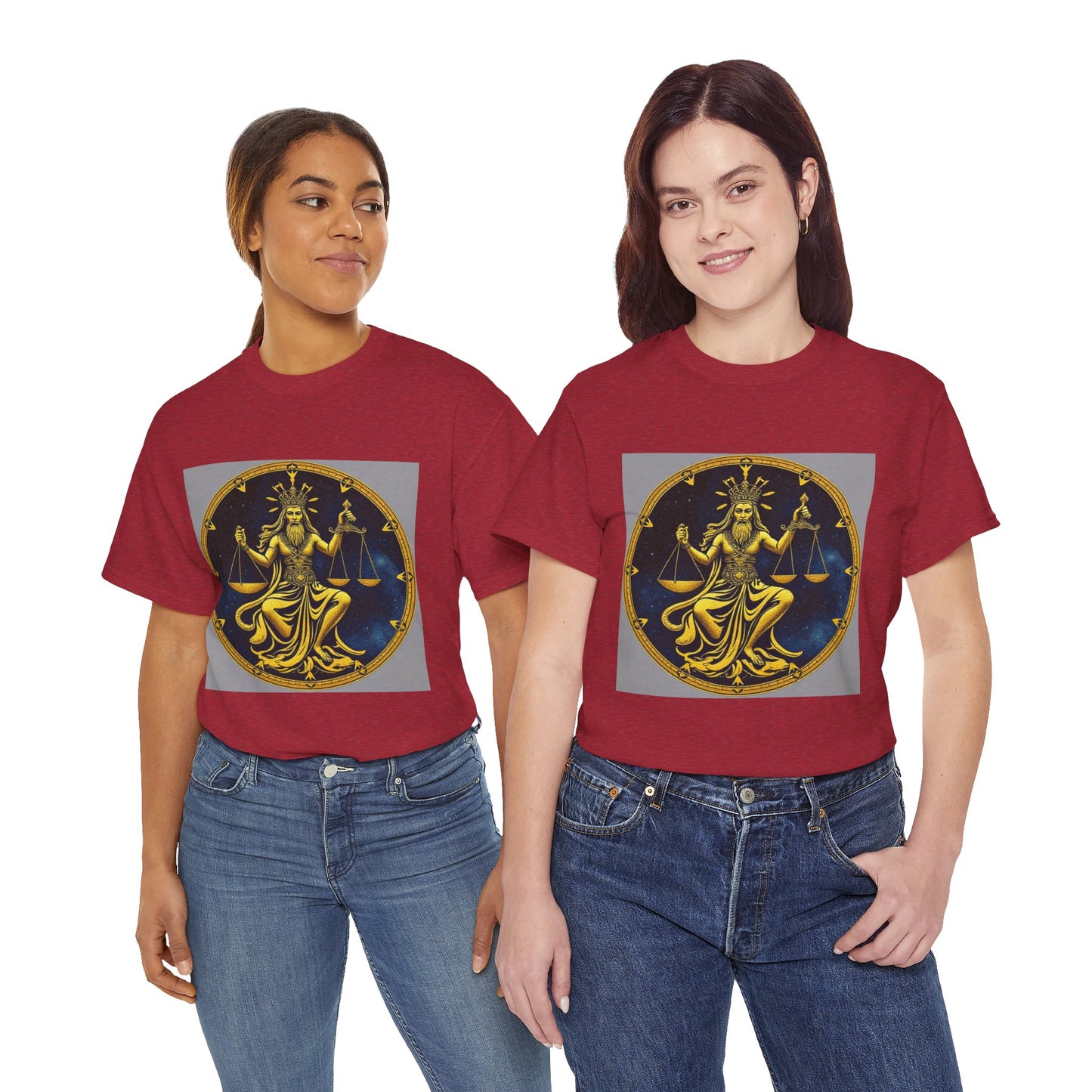 Unisex Heavy Cotton T-Shirt, Gold Libra God, Zodiac Design