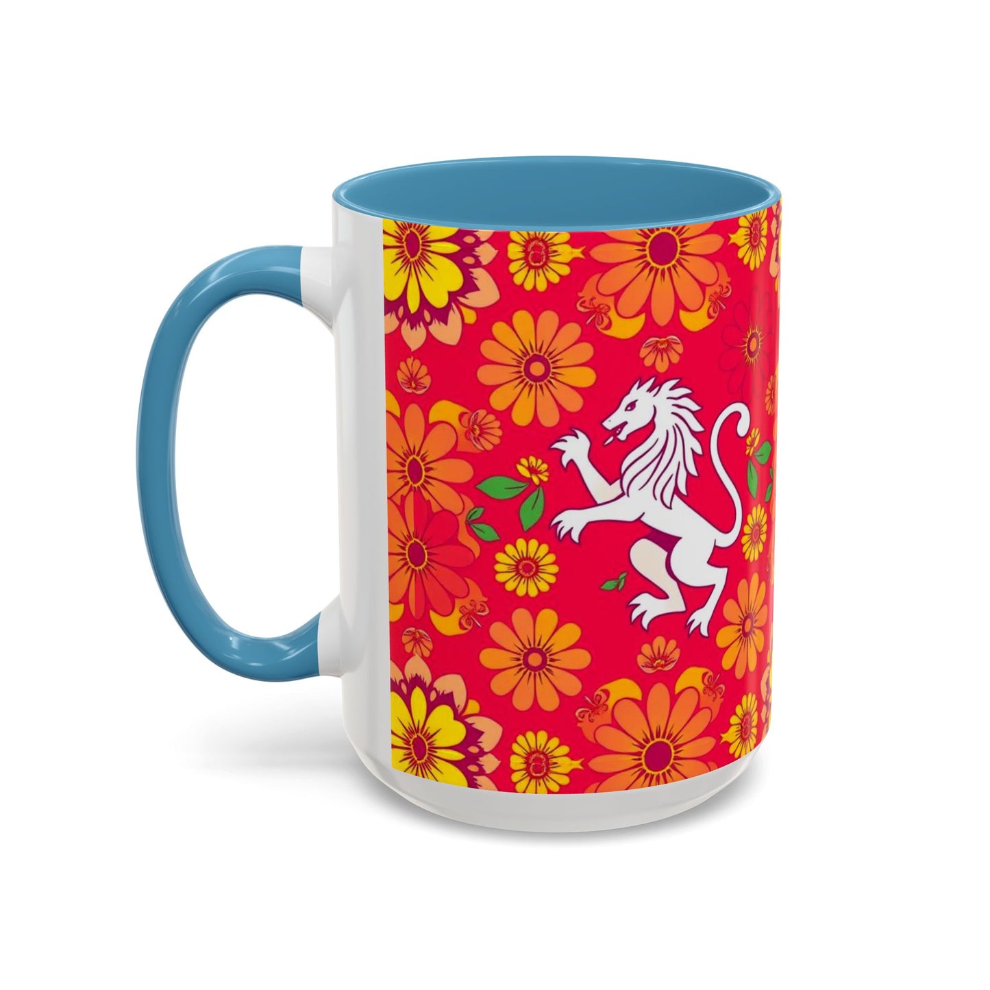 Accent Coffee Mug, Leo, Zodiac v4, Flower Pattern, (11, 15oz)