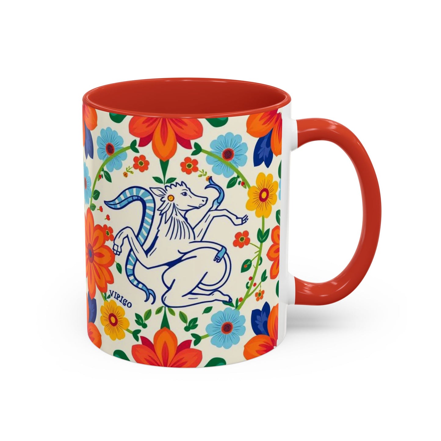 Accent Coffee Mug, Virgo, Zodiac v2. Flower Pattern, (11, 15oz)