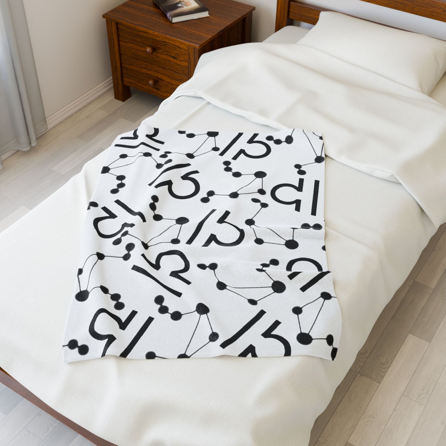 Velveteen Plush Blanket, Libra Zodiac Sign, Constellation & Symbol, White, 100% polyester