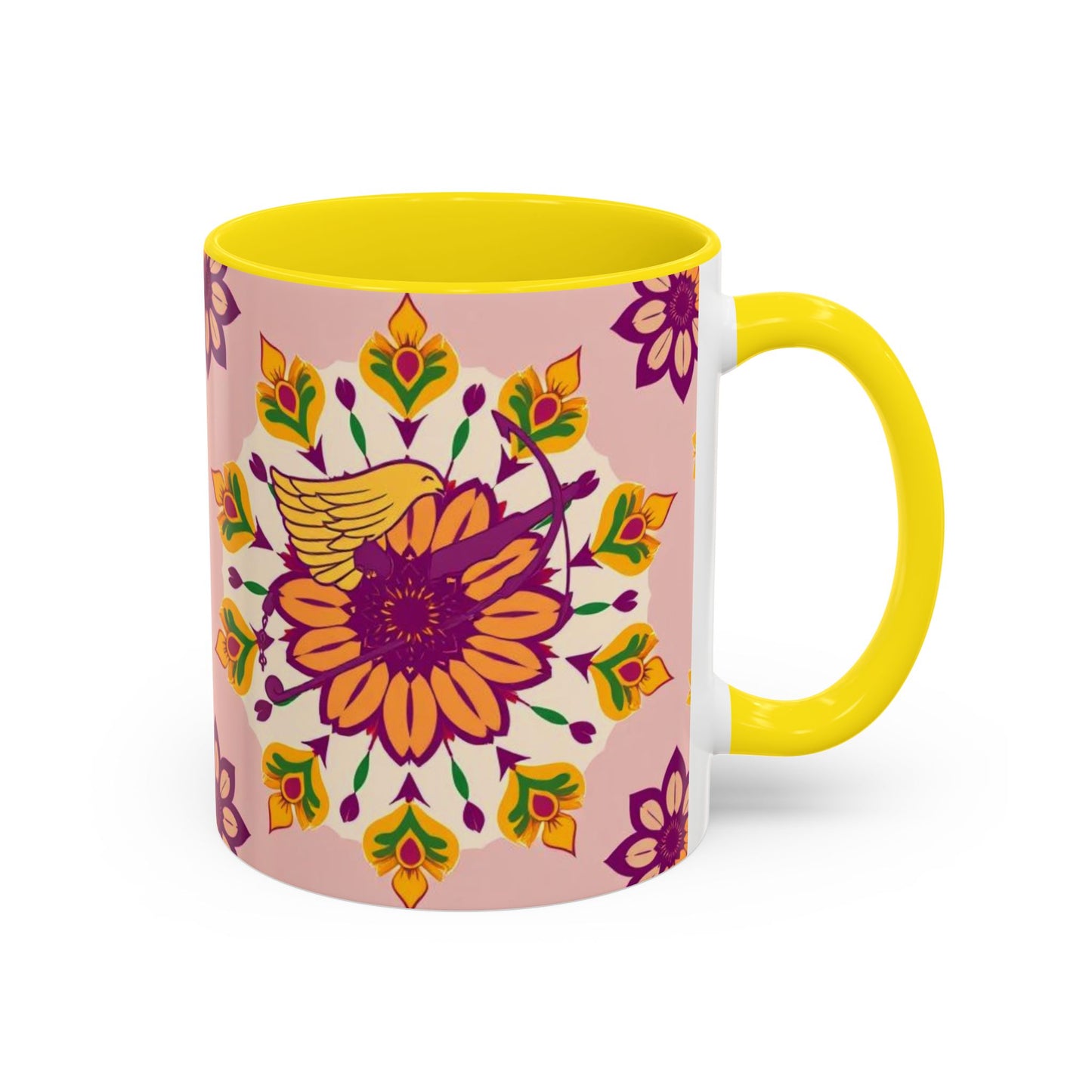 Accent Coffee Mug, Sagittarius, Zodiac v4. Flower Pattern, (11, 15oz)