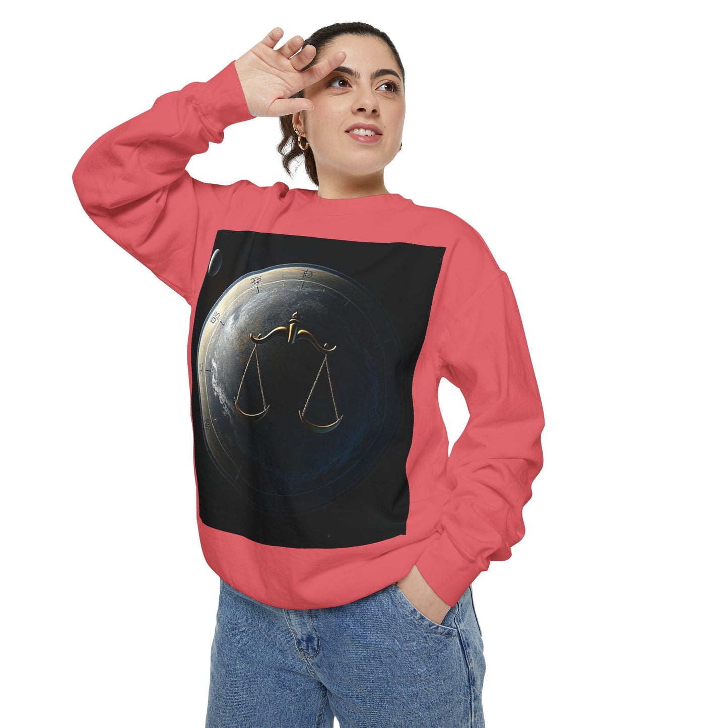 Garment-Dyed Sweatshirt, Unisex, Space Animal Design, Libra