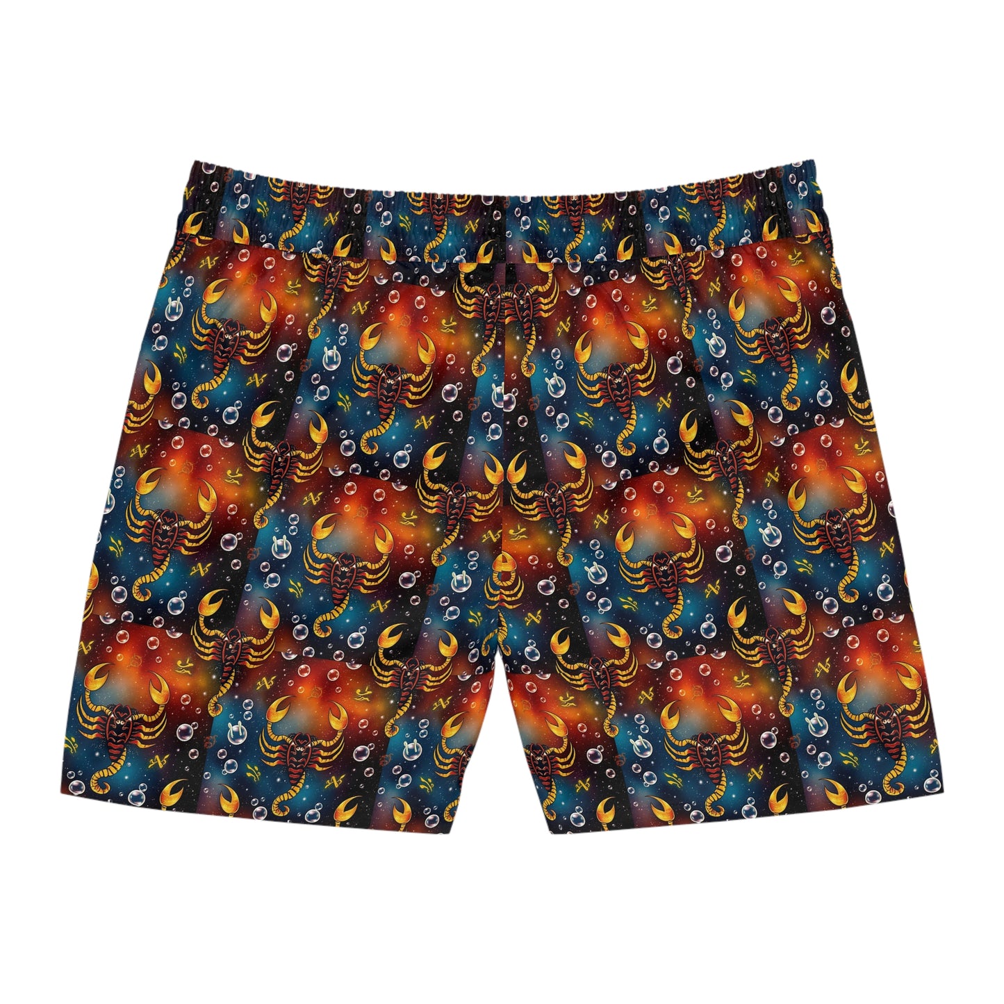 Men's Mid-Length Swim Shorts, (AOP), Scorpio, Zodiac, Bubble Pattern