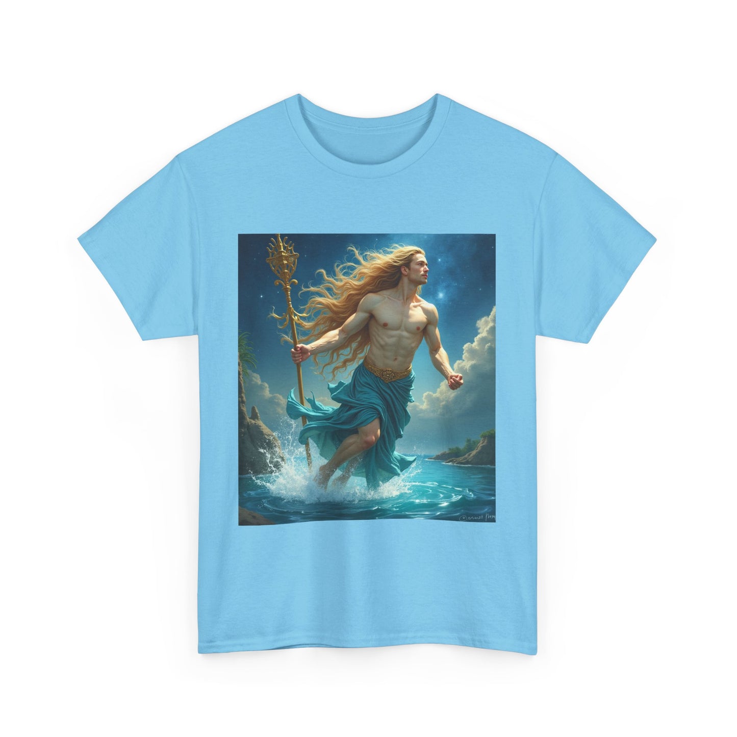 Unisex Heavy Cotton T-Shirt, Aquarius God 4v, Zodiac Design