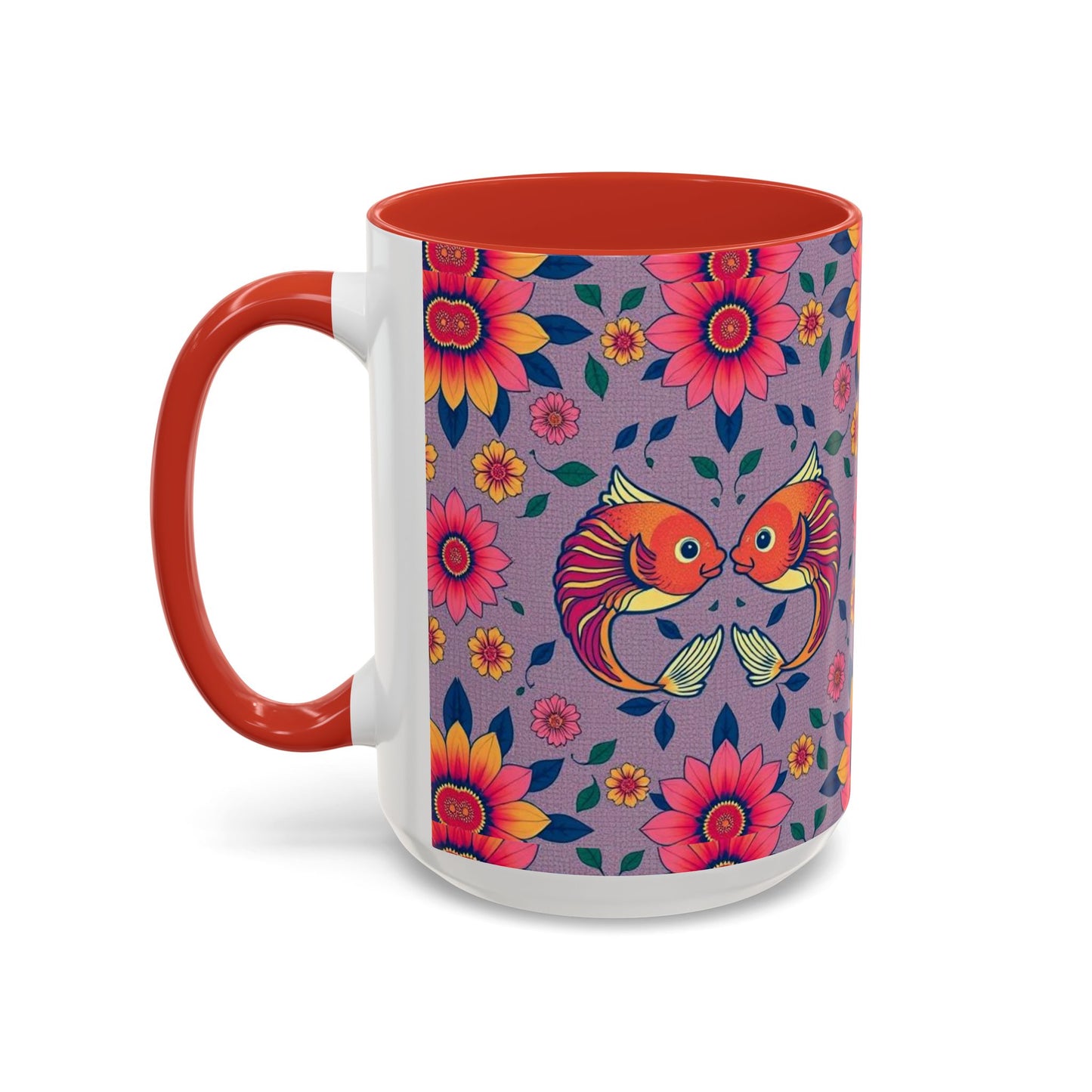 Accent Coffee Mug, Pisces, Zodiac v2, Flower Pattern, (11, 15oz)