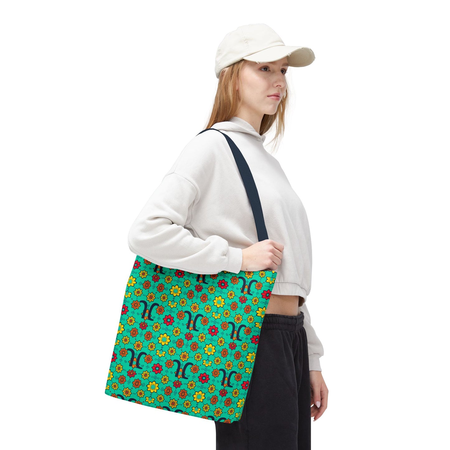 Tote Bag, (AOP), Aquarius, Zodiac, Flower Pattern
