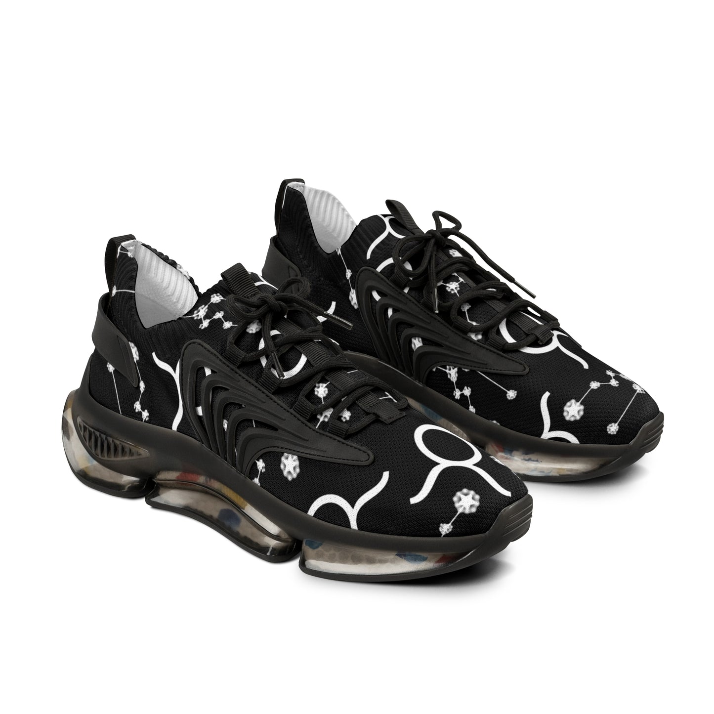 Men's Mesh Sneakers, Taurus Zodiac Sign, AOP, Black