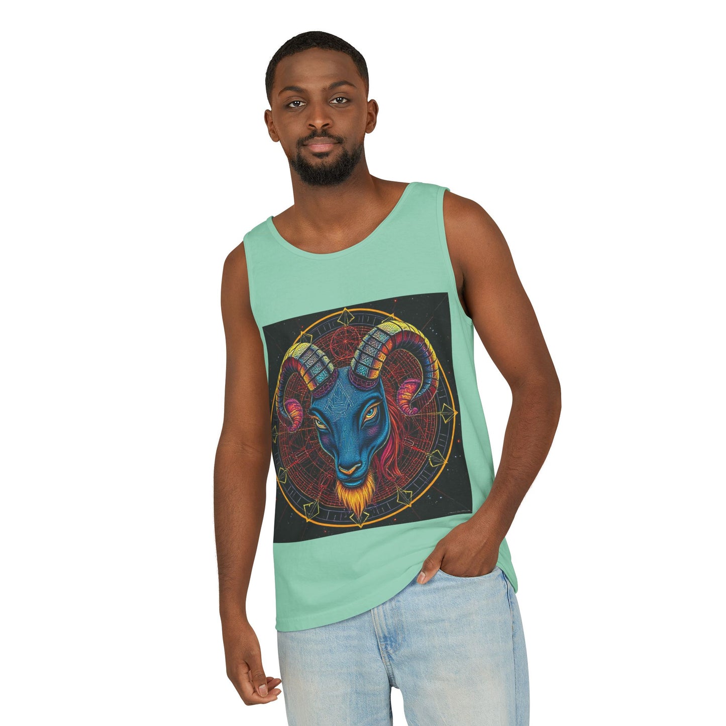 Unisex Garment-Dyed, Tank Top, Aries Design, Pop Art, 100% Ringspun US cotton