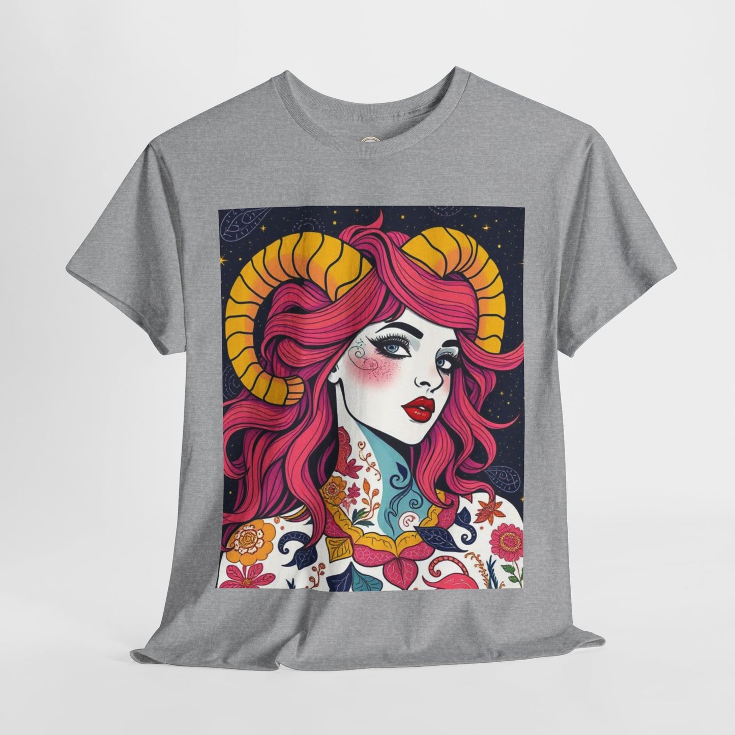 Unisex Heavy Cotton T-Shirt, Aries, Zodiac v2, Sexy Art
