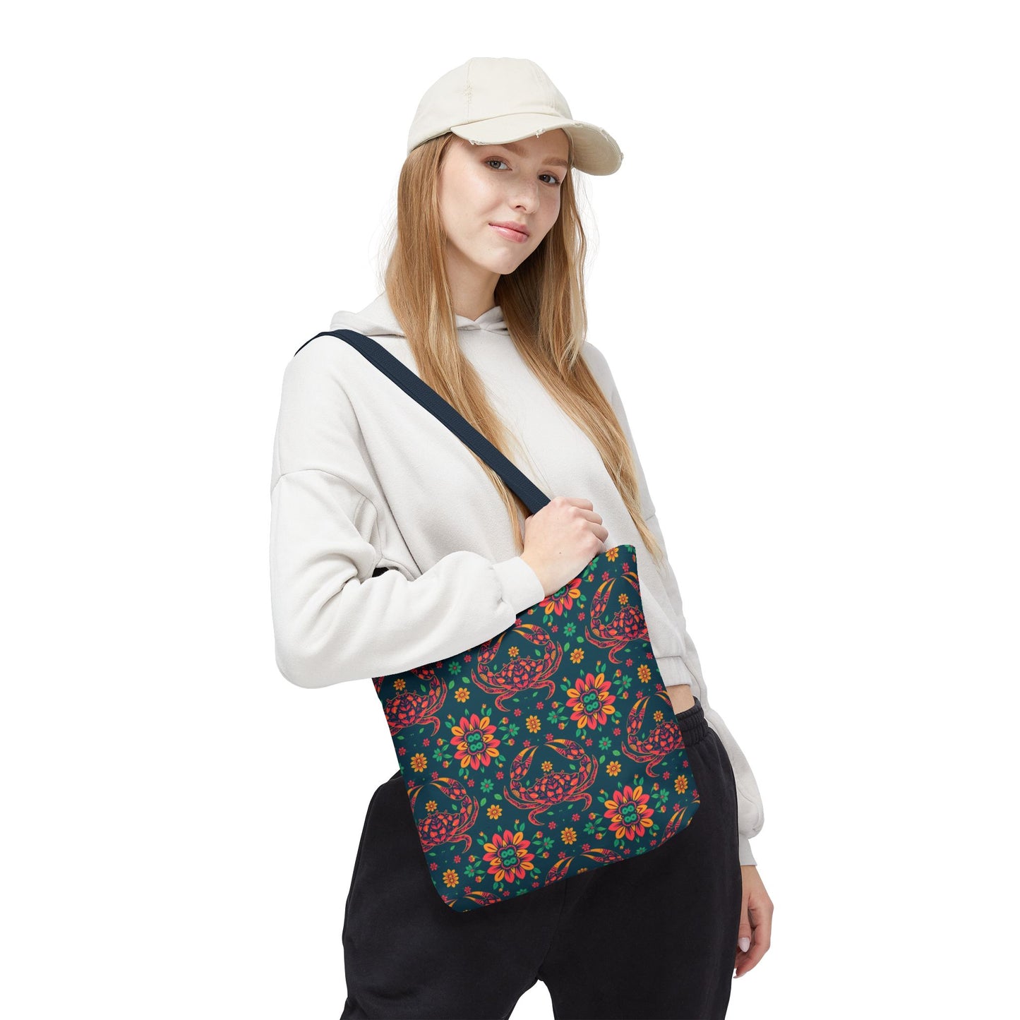 Tote Bag (AOP), Cancer, Zodiac v2, Flower Pattern