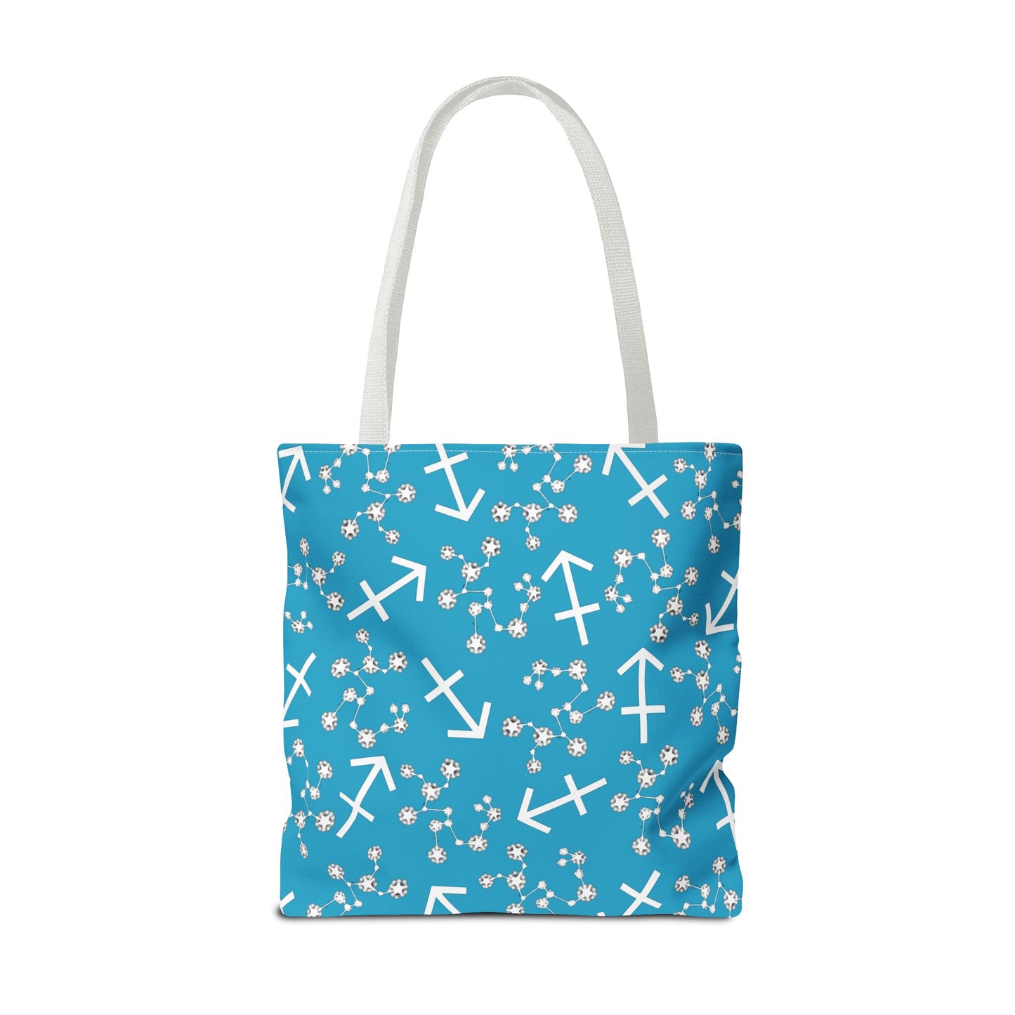Tote Bag, Sagittarius Zodiac Sign, AOP, (Turquoise, White Print)