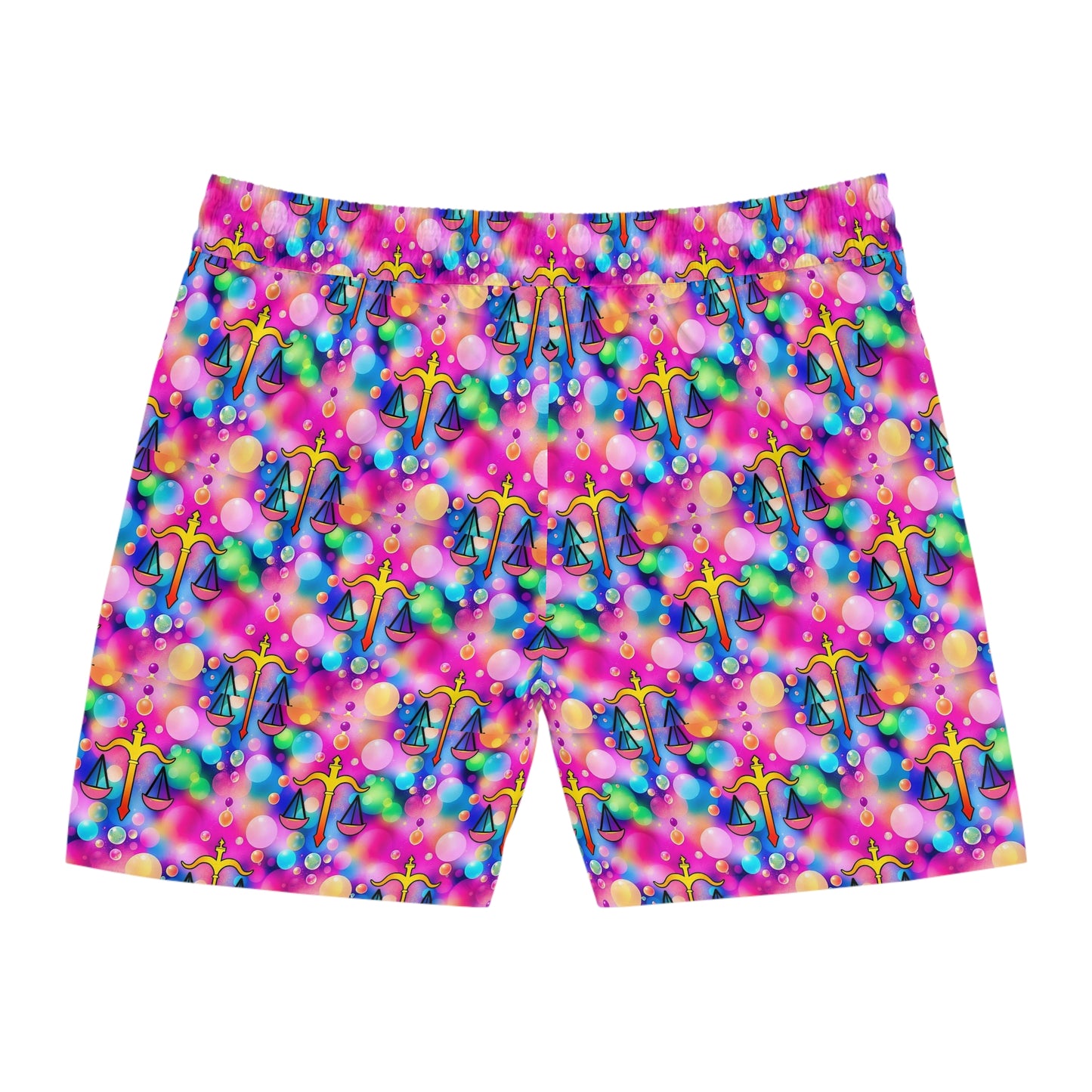 Men's Mid-Length Swim Shorts, (AOP), Libra, Zodiac v1, Bubble Pattern