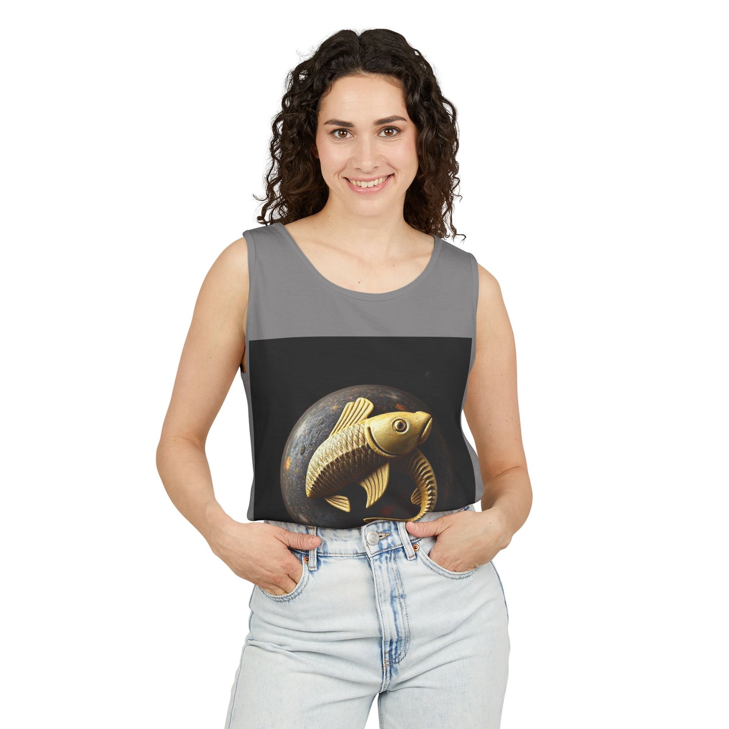 Unisex Garment-Dyed, Tank Top, Pisces Design, Space Animal v1, 100% US cotton