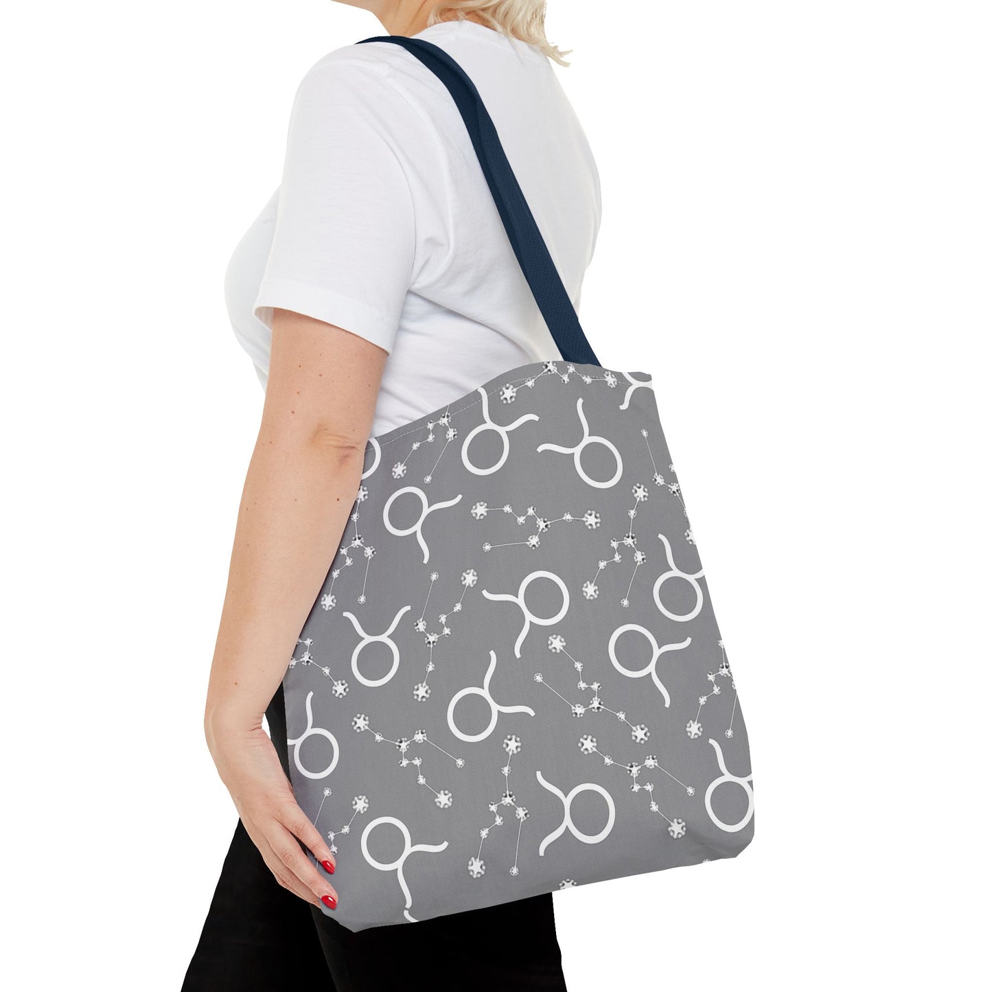 Tote Bag, Taurus Zodiac Sign, AOP, (Grey, White)